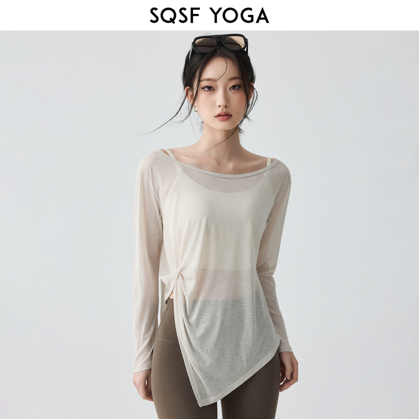 SQSF宽松运动罩衫女瑜伽服上衣速干长袖t恤普拉提训练健身服套装