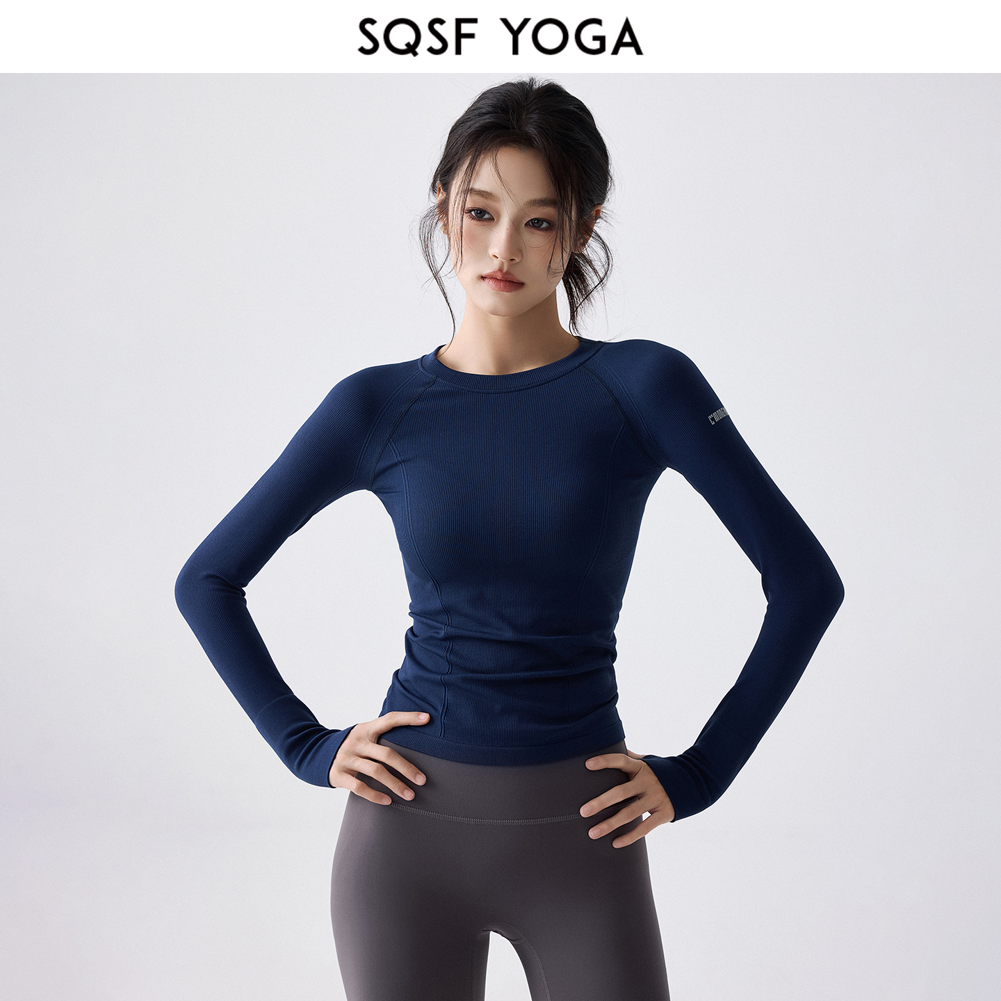 SQSF高弹运动长袖女秋冬圆领跑步速干健身服普拉提训练瑜伽服上衣