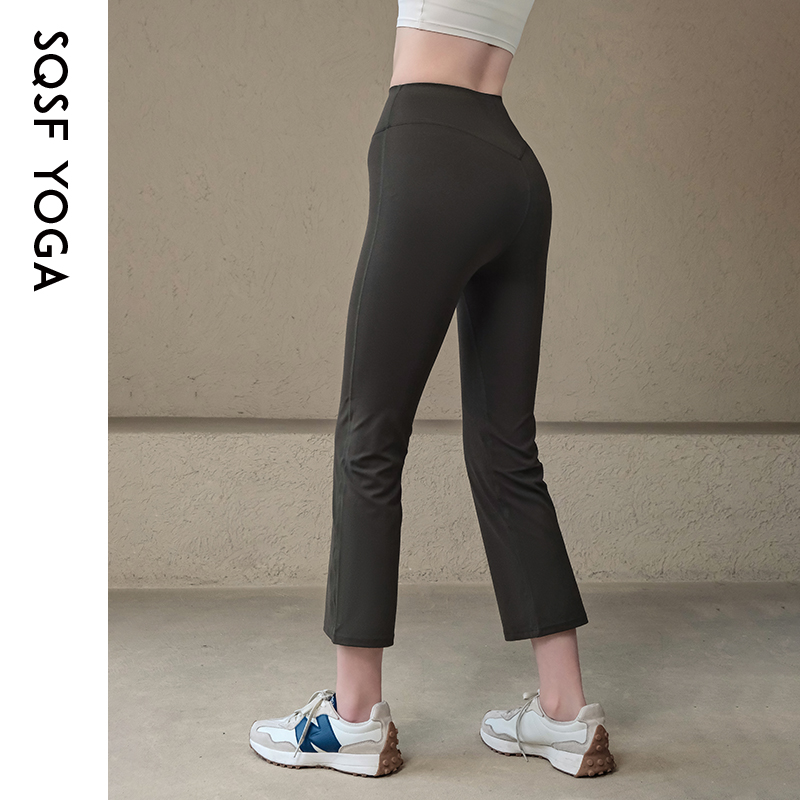 SQSF瑜伽裤女夏新款紧身提臀高腰运动喇叭裤普拉提训练健身八分裤