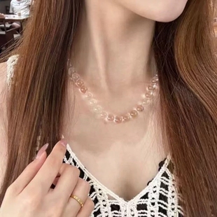 滴水成串~纯天然双A白水晶牛鼻孔项链~露珠~水泡泡锁骨链