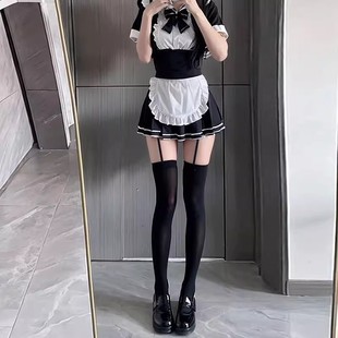 黑色吊带袜女仆y2k辣妹天鹅绒jk黑丝过膝袜子性感长筒大腿白丝袜