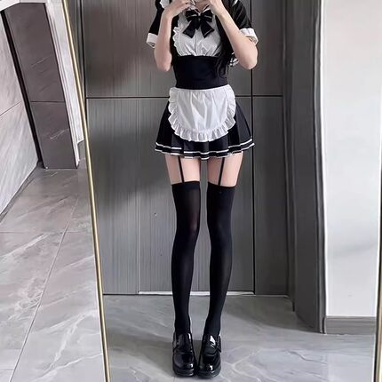 黑色吊带袜女仆y2k辣妹天鹅绒jk黑丝过膝袜子性感长筒大腿白丝袜