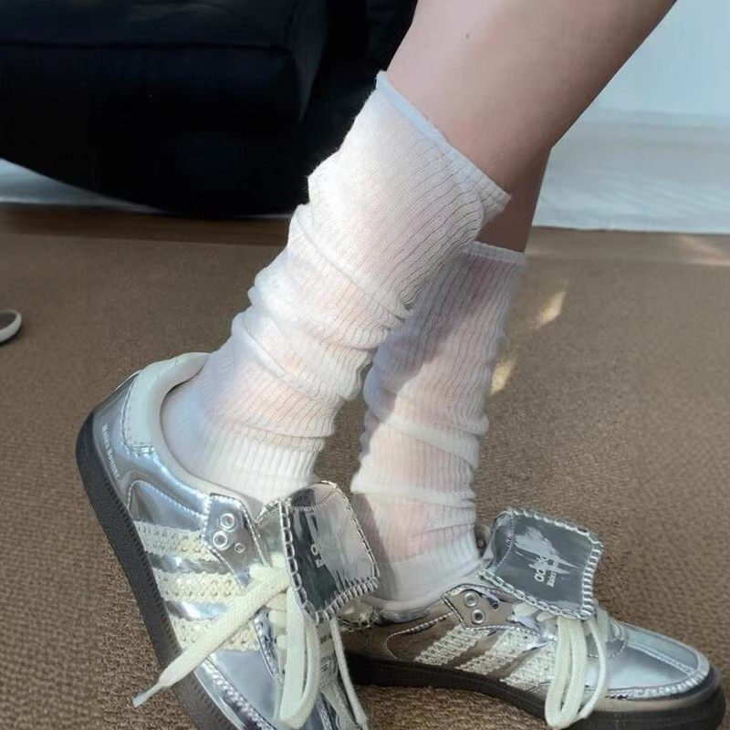 堆堆小腿袜拼接棉纱长袜软糯慵懒惰风外穿中短筒袜子白色百搭纯欲