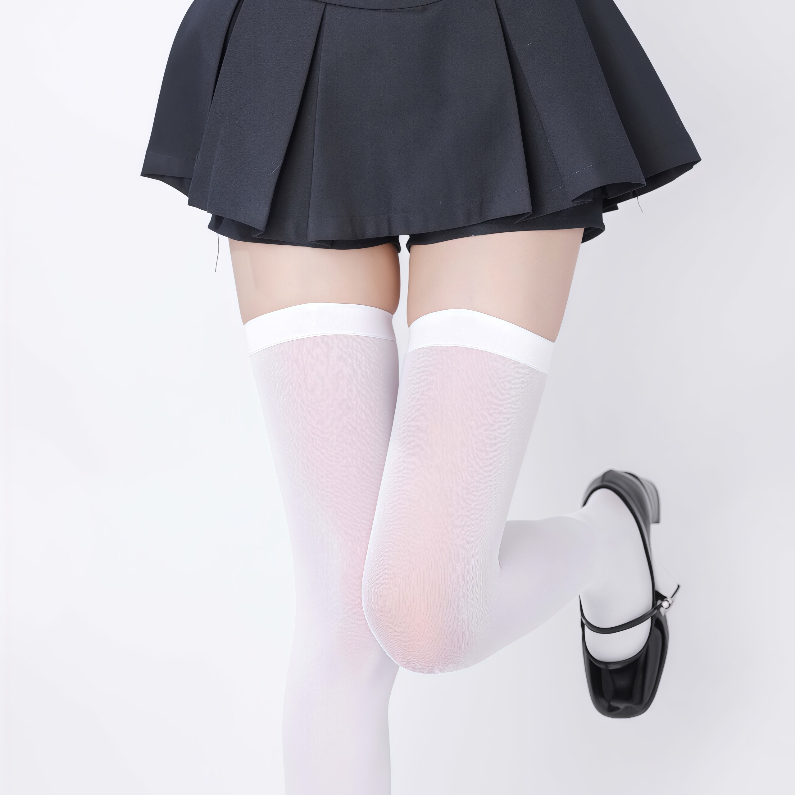 Thigh-High White Stockings with Cutouts on Both Sides, Suspender Stockings with a Sweet and Spicy Design, Women's Velvet Black Long Stockings