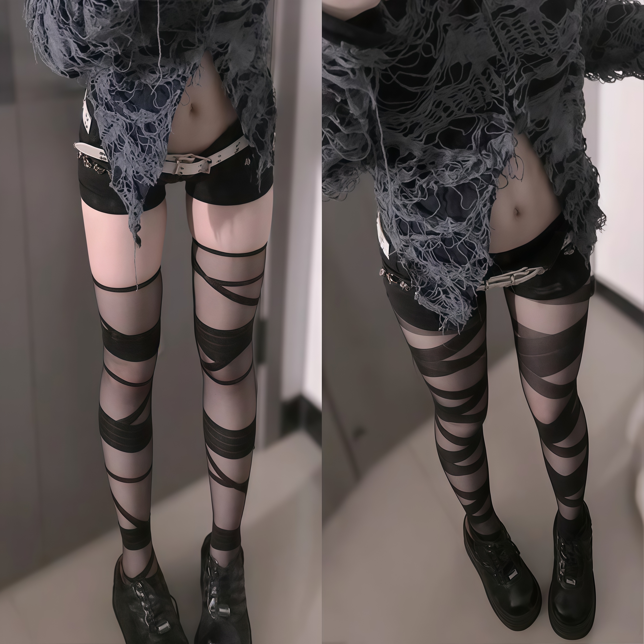 不规则袜子y2k千禧辣妹小众穿搭视觉系亚文化绷带长筒绑带过膝袜