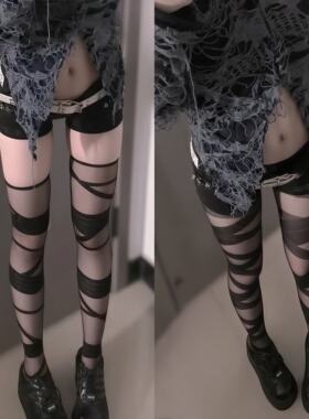 不规则袜子y2k千禧辣妹小众穿搭视觉系亚文化绷带长筒绑带过膝袜
