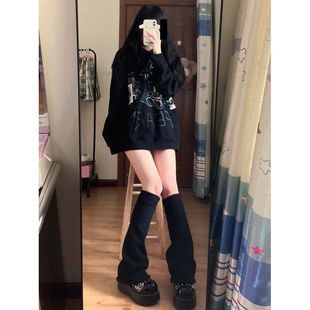 JK喇叭小腿袜黑色设计感小众袜子潮y2k辣妹中长筒亚文化堆堆袜套