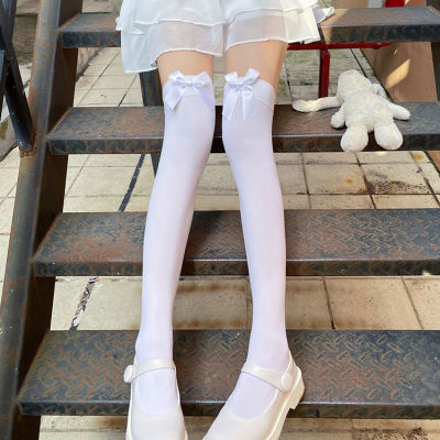 JK纯欲风蝴蝶结长筒白色丝袜软妹