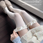 白色花边蝴蝶结过膝袜miu风纯欲白丝袜洛丽塔长筒JK长袜学生甜美