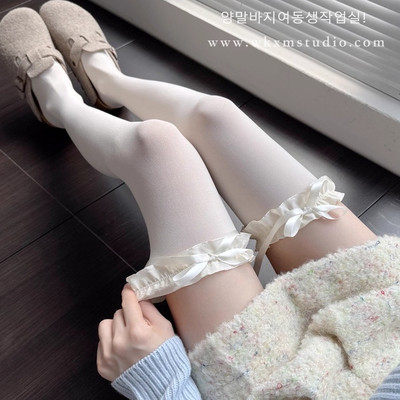 白色花边蝴蝶结过膝袜miu风纯欲白丝袜洛丽塔长筒JK长袜学生甜美