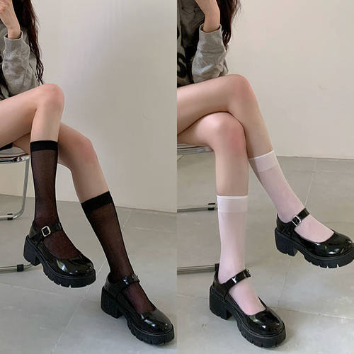 4双超薄袜子白色中筒袜冰冰长袜