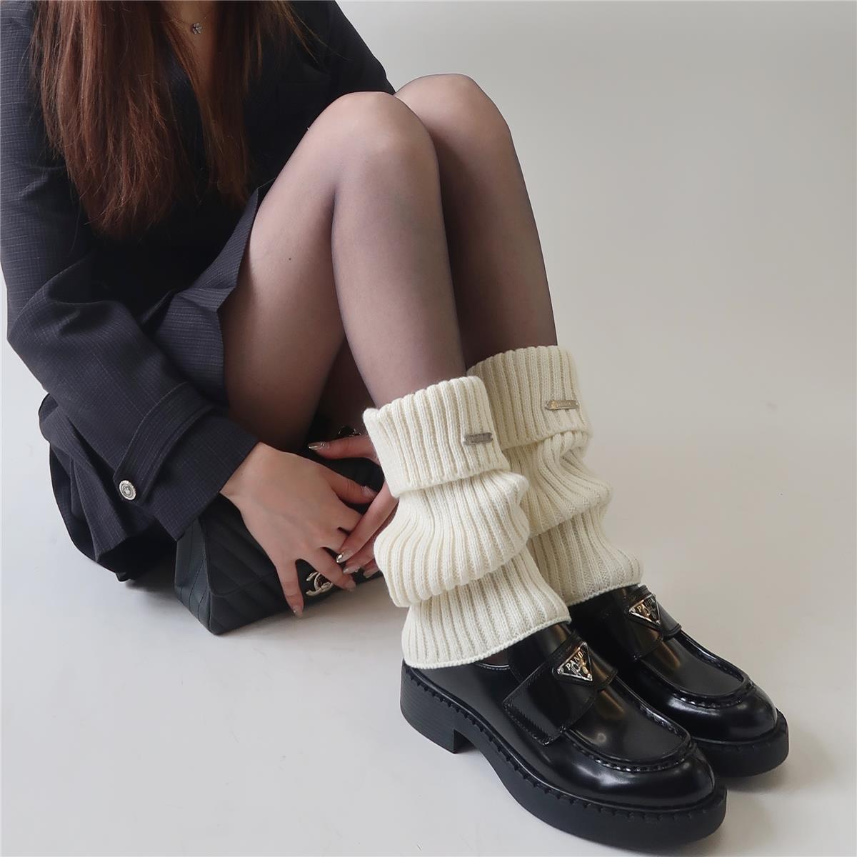 腿套女jk辣妹金属标白色堆堆袜针织袜套y2k秋冬韩版穿搭黑丝显瘦