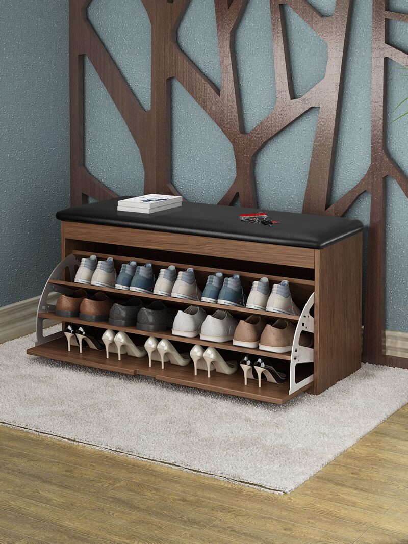 全实木换鞋凳家用门口软包坐垫进门可坐穿鞋凳入户翻斗鞋柜组织架