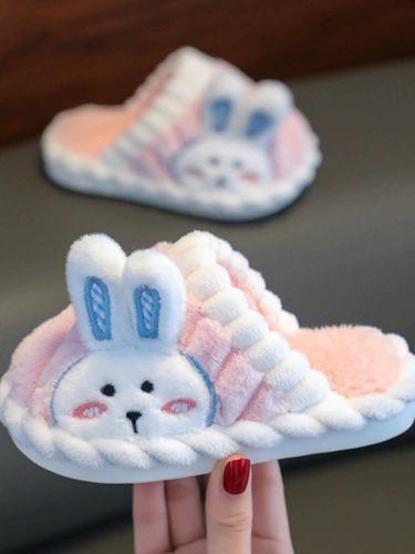 Детские зимние тапочки для мальчиков, милый удерживающий тепло плюшевый детский кролик, семейный стиль