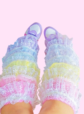 蕾丝彩虹腿套原宿风SWEET&SOUR原创设计雷雷系洛丽塔地偶穿搭饰品