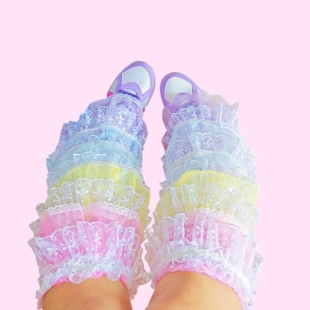 蕾丝彩虹腿套原宿风SWEET&SOUR原创设计雷雷系洛丽塔地偶穿搭饰品