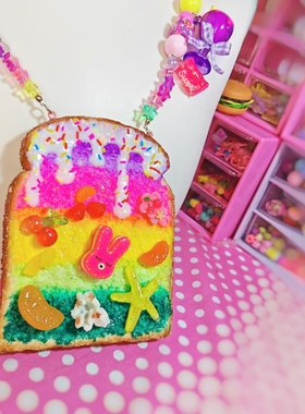 吐司现货正味decora原宿风SWEET&SOUR手作水果华夫饼彩虹吐司项链