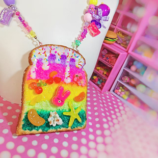 吐司现货正味decora原宿风SWEET&SOUR手作水果华夫饼彩虹吐司项链