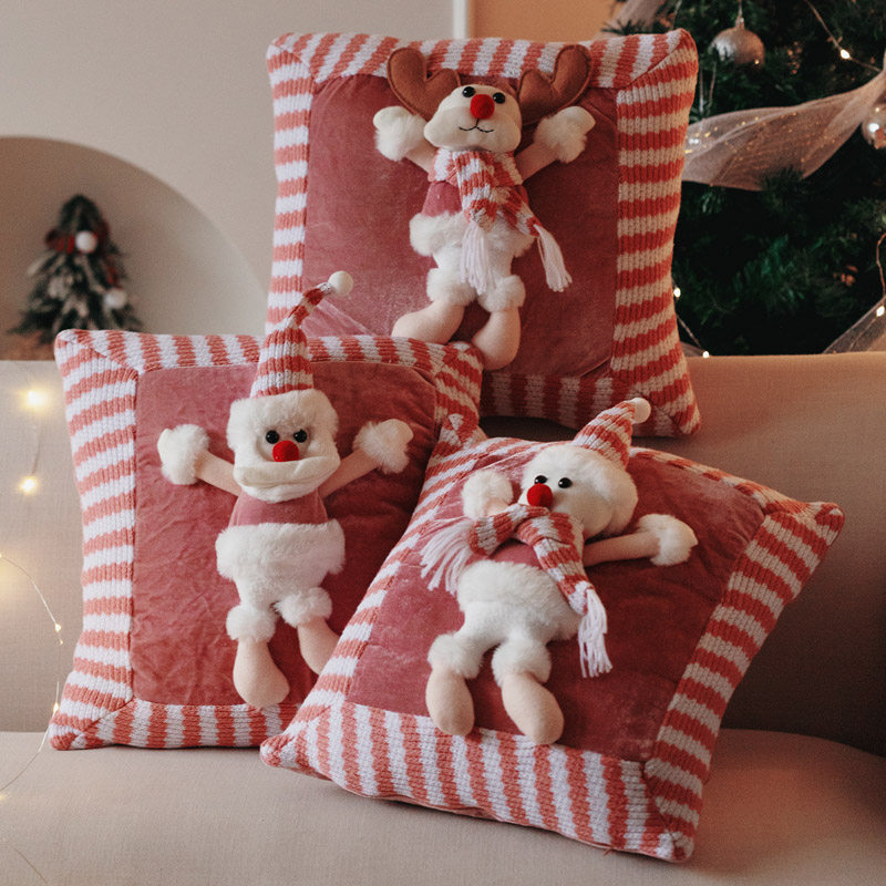 INS新年节日装饰抱枕圣诞树玩偶客厅沙发靠垫床上靠枕红色抱枕套