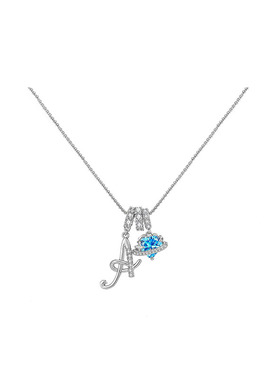 奢华蓝宝石字母项链女合金多层吊坠轻奢时尚气质百搭锁骨链