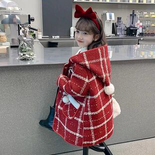 女童冬装巨好看外套加绒秋冬款2025新款洋气儿童呢子大衣加绒加厚