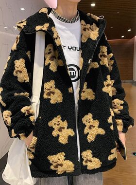 小熊羊羔绒棉衣男冬加厚保暖韩版