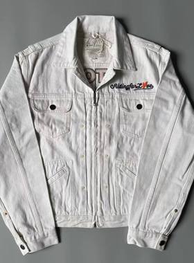 美式复古刺绣 16oz 重磅阿美咔叽风琴袖短款机车牛仔夹克白坯水洗