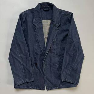 重磅水洗 外套男春秋宽松单排扣便服单西深蓝色 复古牛仔休闲西装