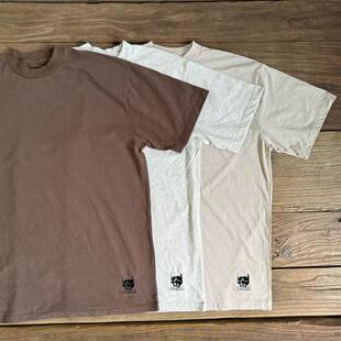 T恤纯棉cityboy通勤打底衫 日系落肩圆领短袖 骷髅潮 显肩宽 小领口