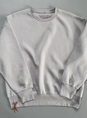 潮牌尾 日系复古休闲风圆领卫衣男女宽松套头落肩袖灰色潮流上衣