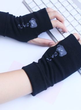 手套女冬季半指纯棉可爱针织卡通保暖学生写字露手指头防寒秋冬季