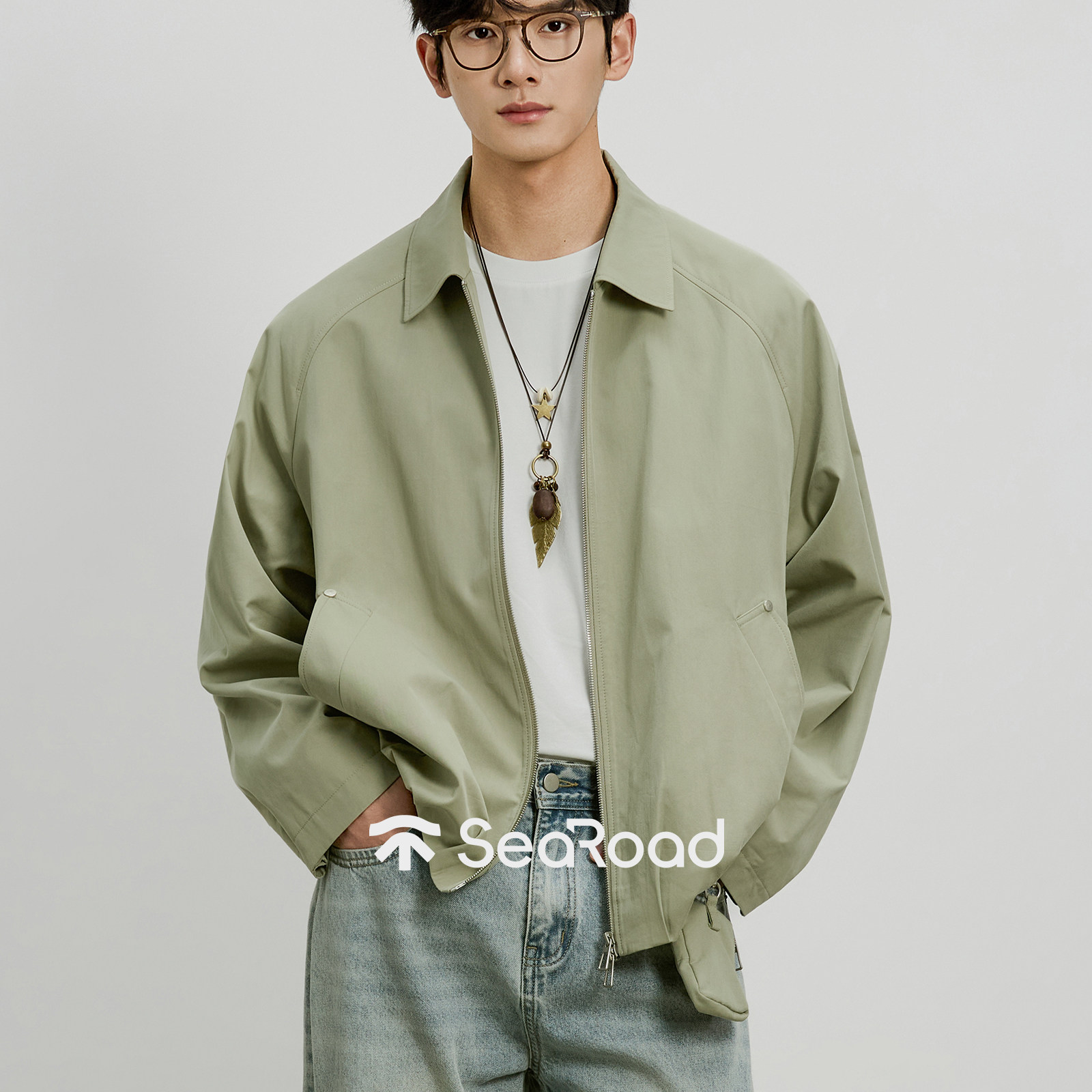 海上公路小包设计感夹克男士春季插肩袖大阔版松弛休闲通勤外套