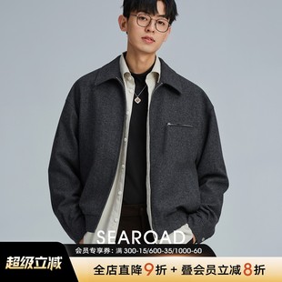 短款 海上公路50羊毛底特律夾克外套男士 翻領(lǐng)夾克休閑毛呢上衣服