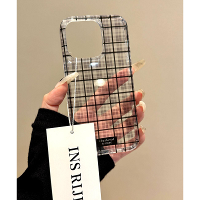 适用苹果亚克力格纹防摔保护壳