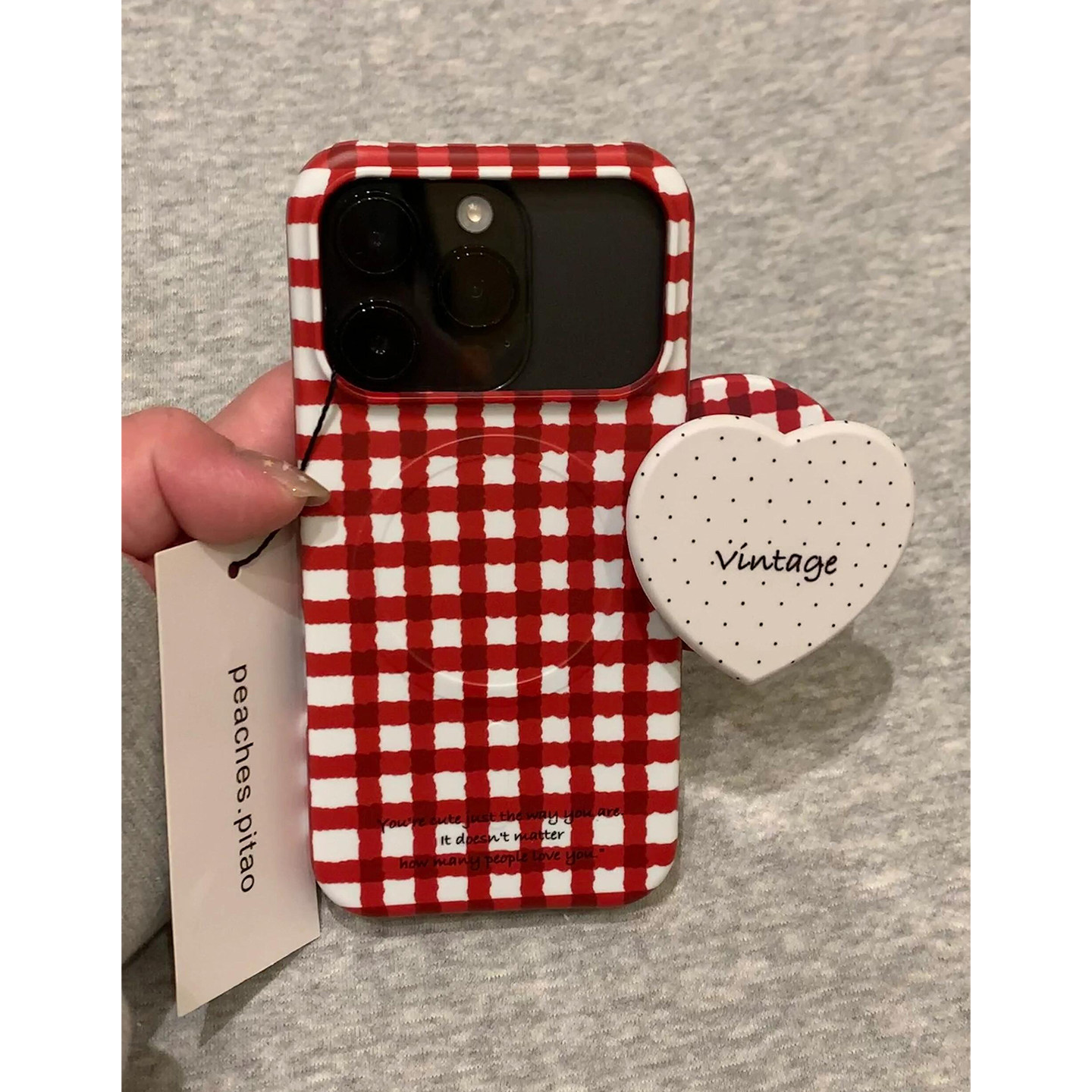复古红白格纹爱心磁吸支架适用苹果17promax手机壳iPhone17女新款16个性15小众17Pro防摔16pro保护套14韩系13,3C数码配件,手机保护套/壳,淘宝优惠券,粉丝福利购,淘宝优惠卷