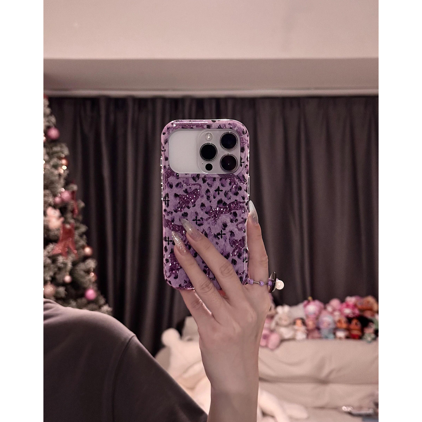 ins风高级紫色豹纹豹子适用苹果18promax手机壳iPhone17女新款16韩系15复古小众18Pro防摔17pro保护套16pro