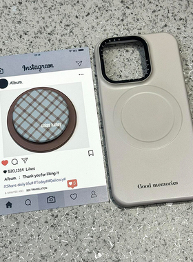 ins简约高级感灰色格纹磁吸支架适用苹果16promax手机壳iPhone15女新款14网红13个性小众15Pro防摔16保护套男