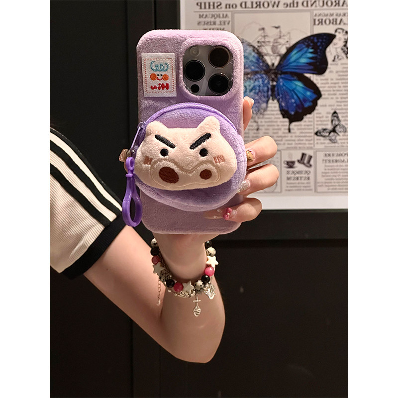 日韩ins呆萌可爱左卫门钱包适用苹果15promax手机壳毛绒i