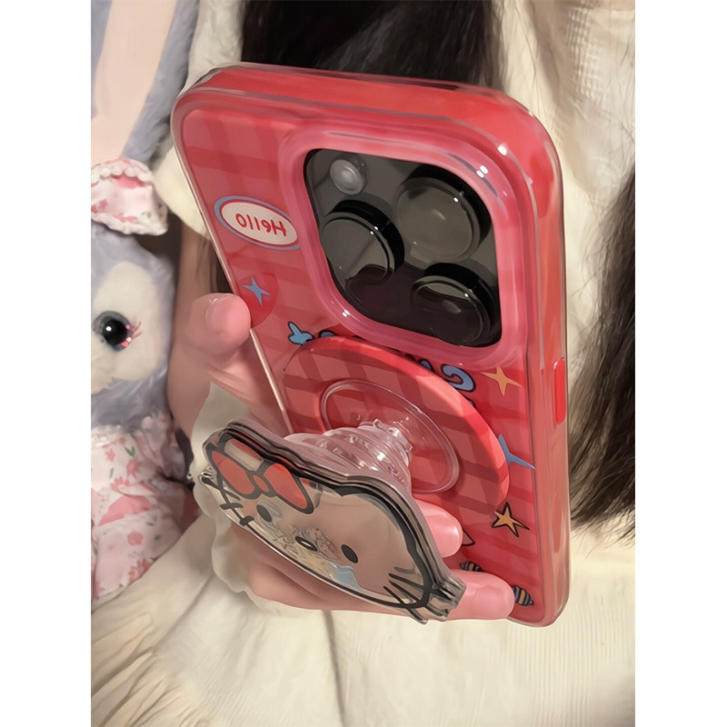 红格纹卡通可爱肌肉猫咪适用苹果17promax手机壳iPhone17女新款16磁吸支架15日系16Pro防摔15pro保护套14网红
