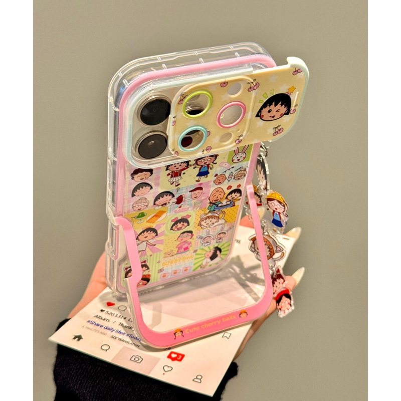 推拉镜头卡通可爱小丸子适用苹果16promax手机壳iPhone15女新款14带挂件16日系13少女心16Pro防摔15pro保护套