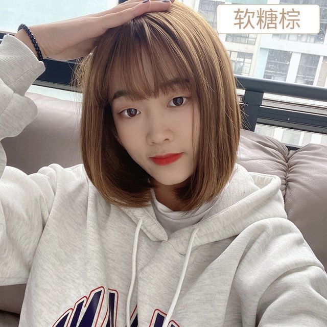 假发短发夏季女头学生圆脸全r头套逼真修脸显瘦网红