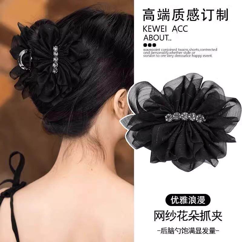 韩版时尚简约小香风闪钻竖夹马尾夹百搭复古发卡褶皱气质发夹发饰