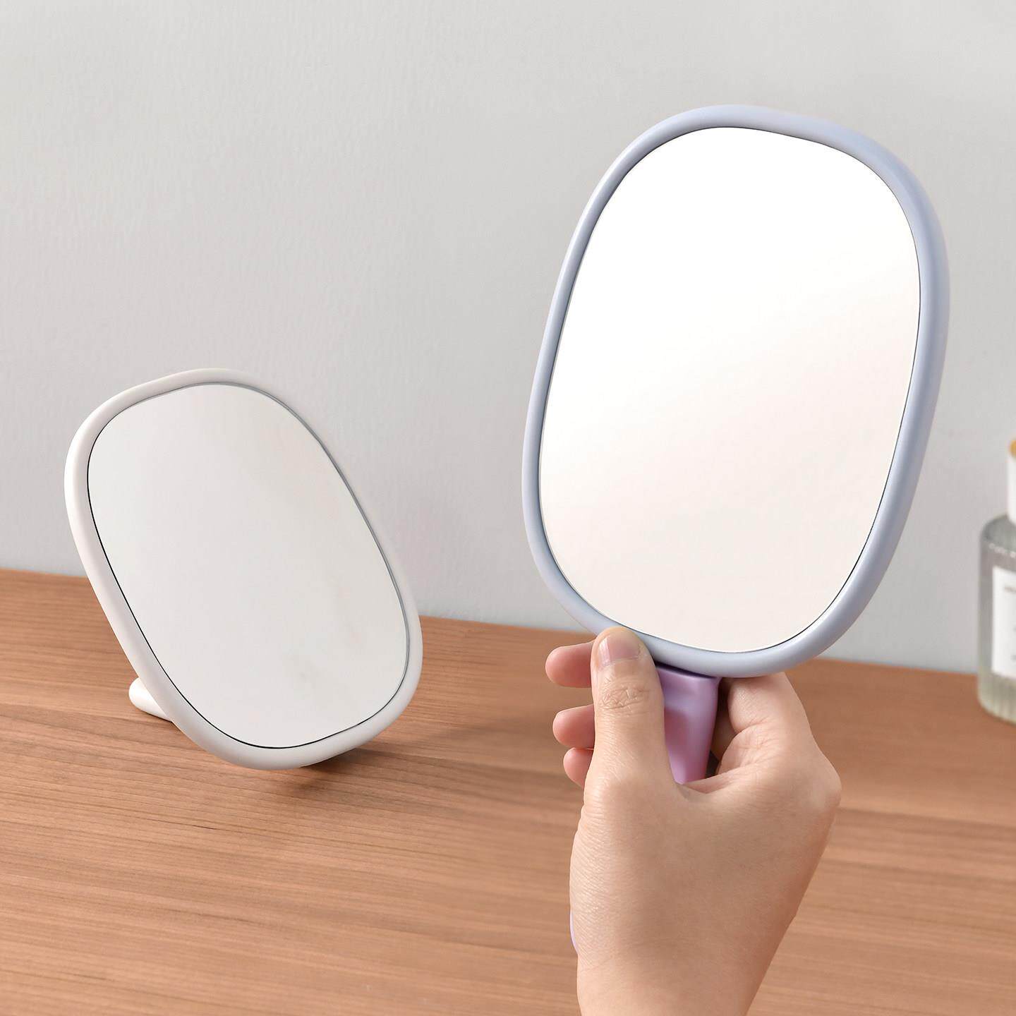 日本手持化妆镜可折叠宿舍桌面立式小镜子随身便携补妆手持镜高清