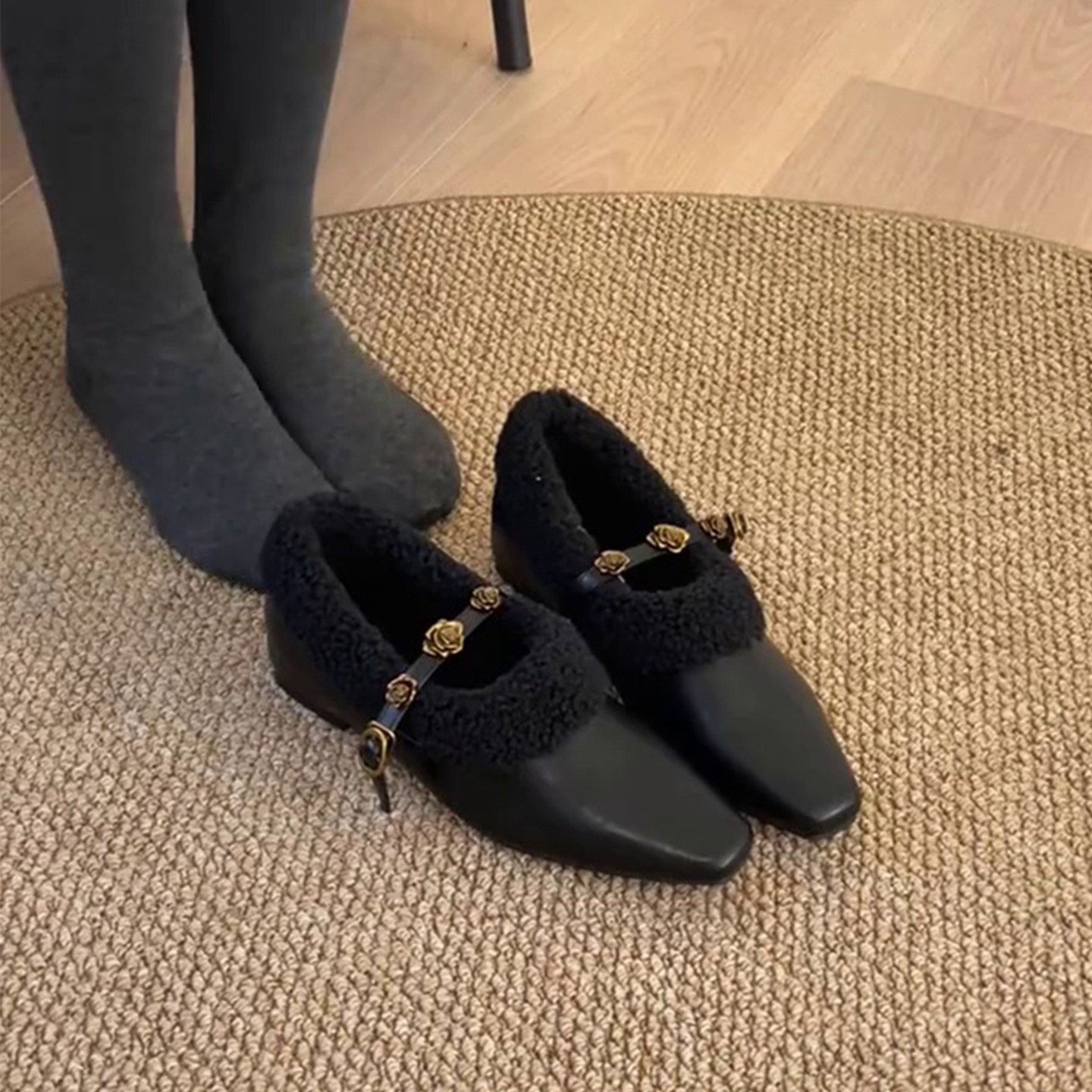 法式小香风山茶花毛毛玛丽珍鞋2026新款一字扣带浅口内增高单鞋女,女鞋,棉鞋,淘宝优惠券,粉丝福利购,淘宝优惠卷