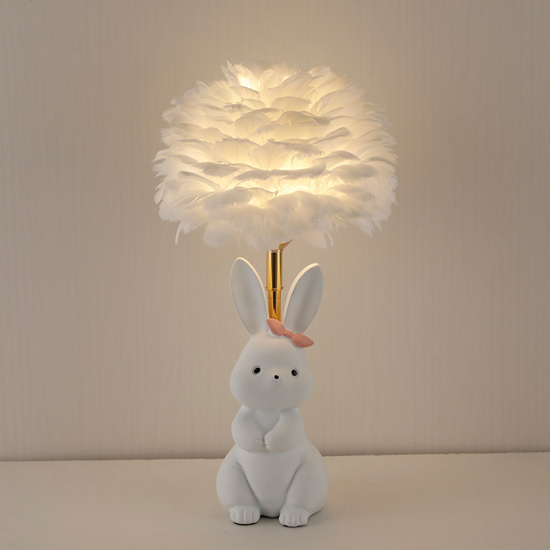 羽毛兔子北欧ins少女卧室床头灯创意浪漫温馨结婚房生日礼物台灯