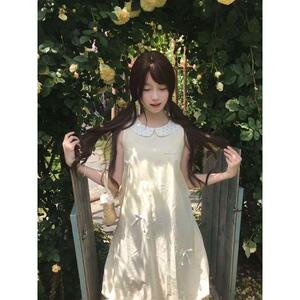 日系甜美娃娃领无袖连衣裙夏季减龄花苞裙小个恋公主裙