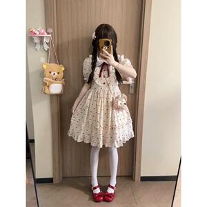 气少女碎花公主裙女夏季新款娃娃领泡泡袖收腰小个子显瘦连衣裙
