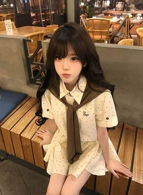 韩系甜美ins风刺绣波点假