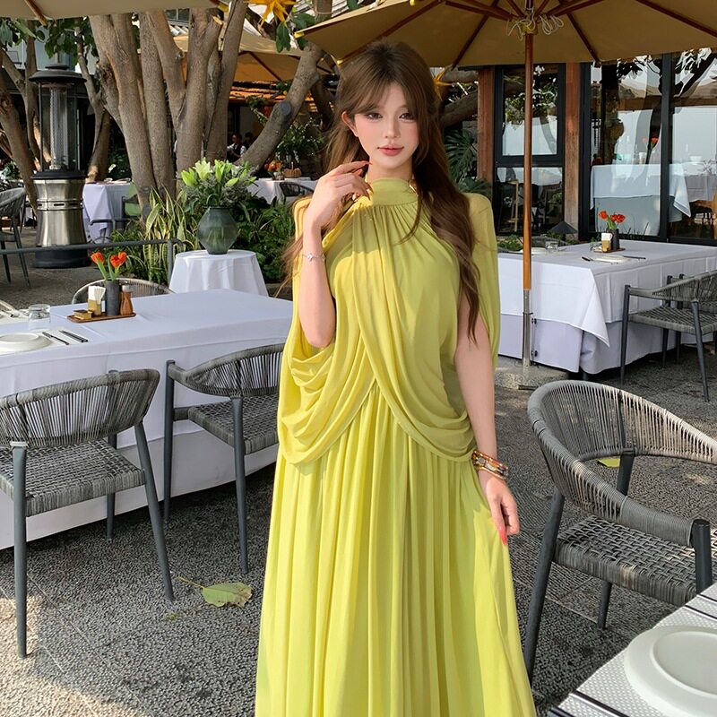 柔美垂顺慎婕同款连衣裙法式感气质名媛修身显瘦礼服长裙薄纱