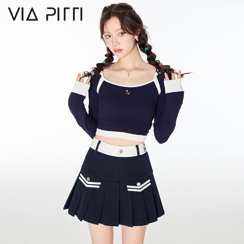 VIAPITTI新款小众设计感高腰显腿长防走光百褶裙裤女a字半身裙